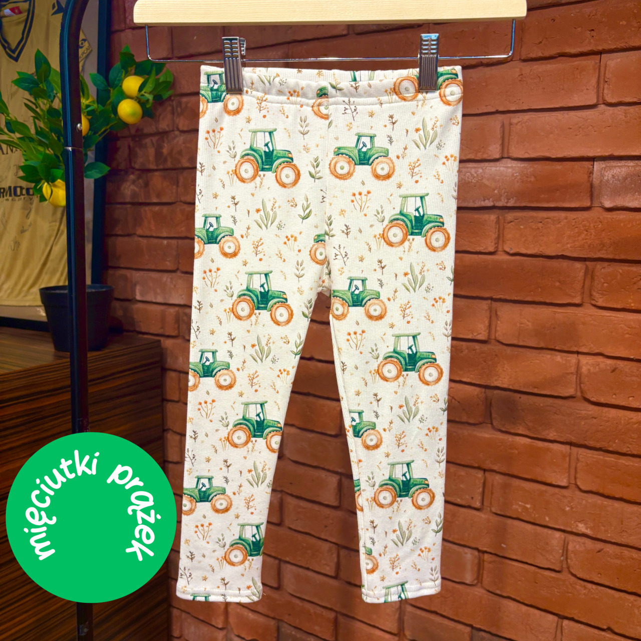 Cienkie Legginsy - Traktory Zielone