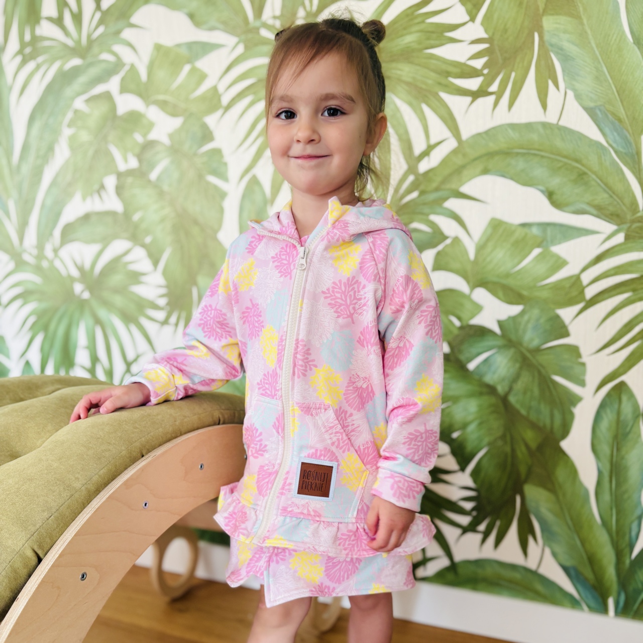 Bluza rozpinana z falbanką - Koralowce